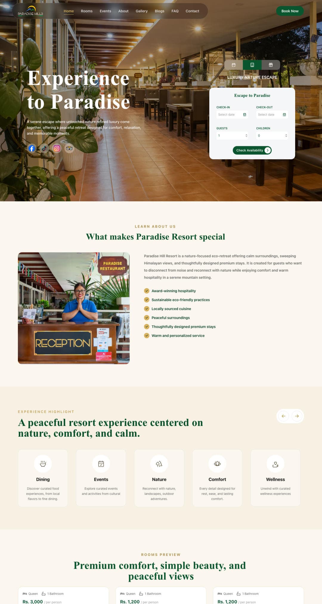 Paradise Hills Resort website