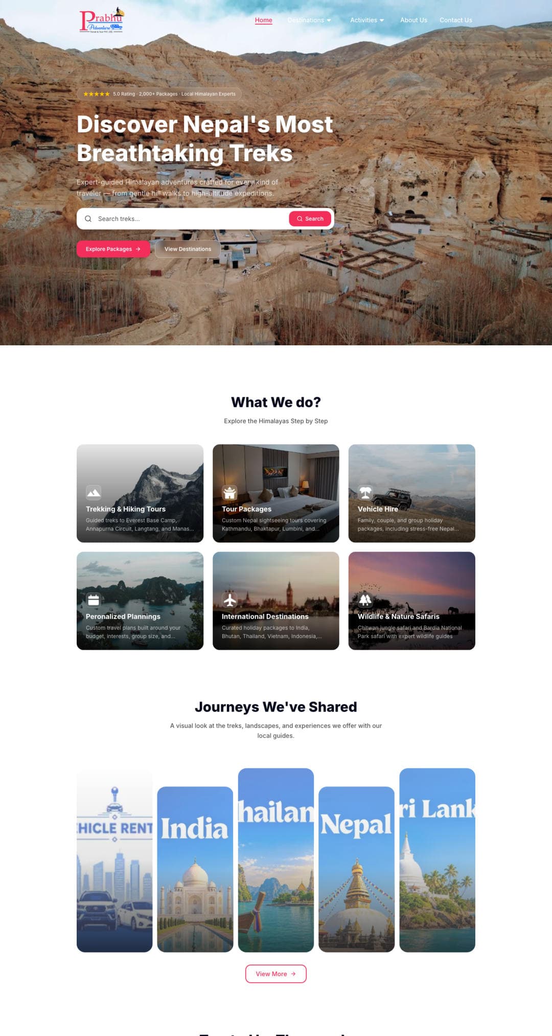 Prabhu Adventure landing page