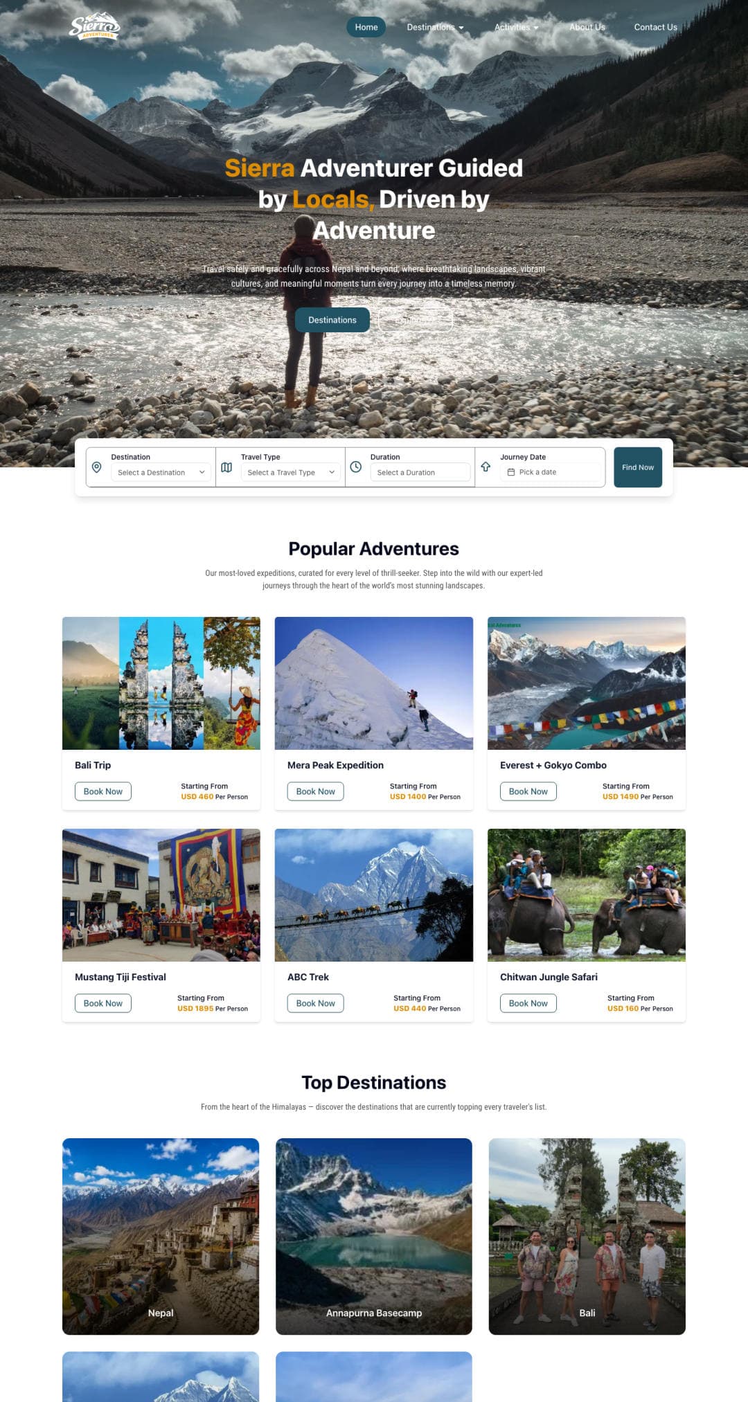 Sierra Adventurer landing page